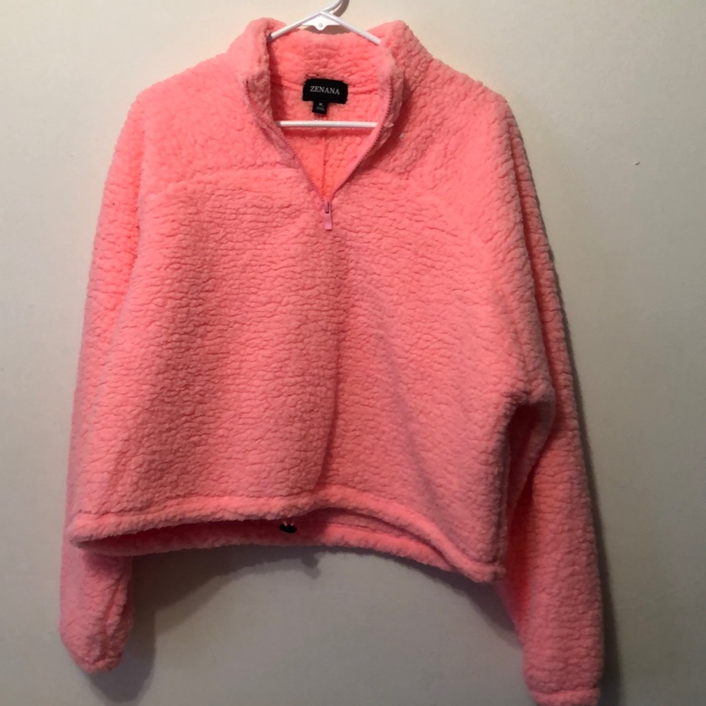 ZENANA Pink Sherpa Crop Pullover